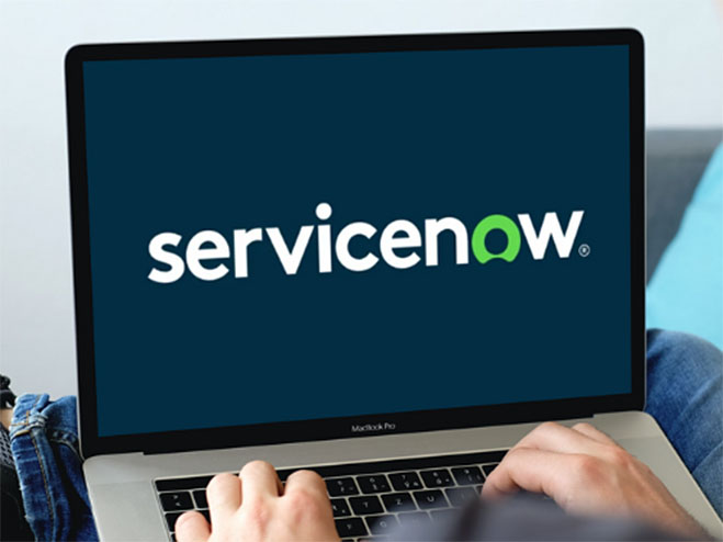 laptop screen showing words reading servicenow