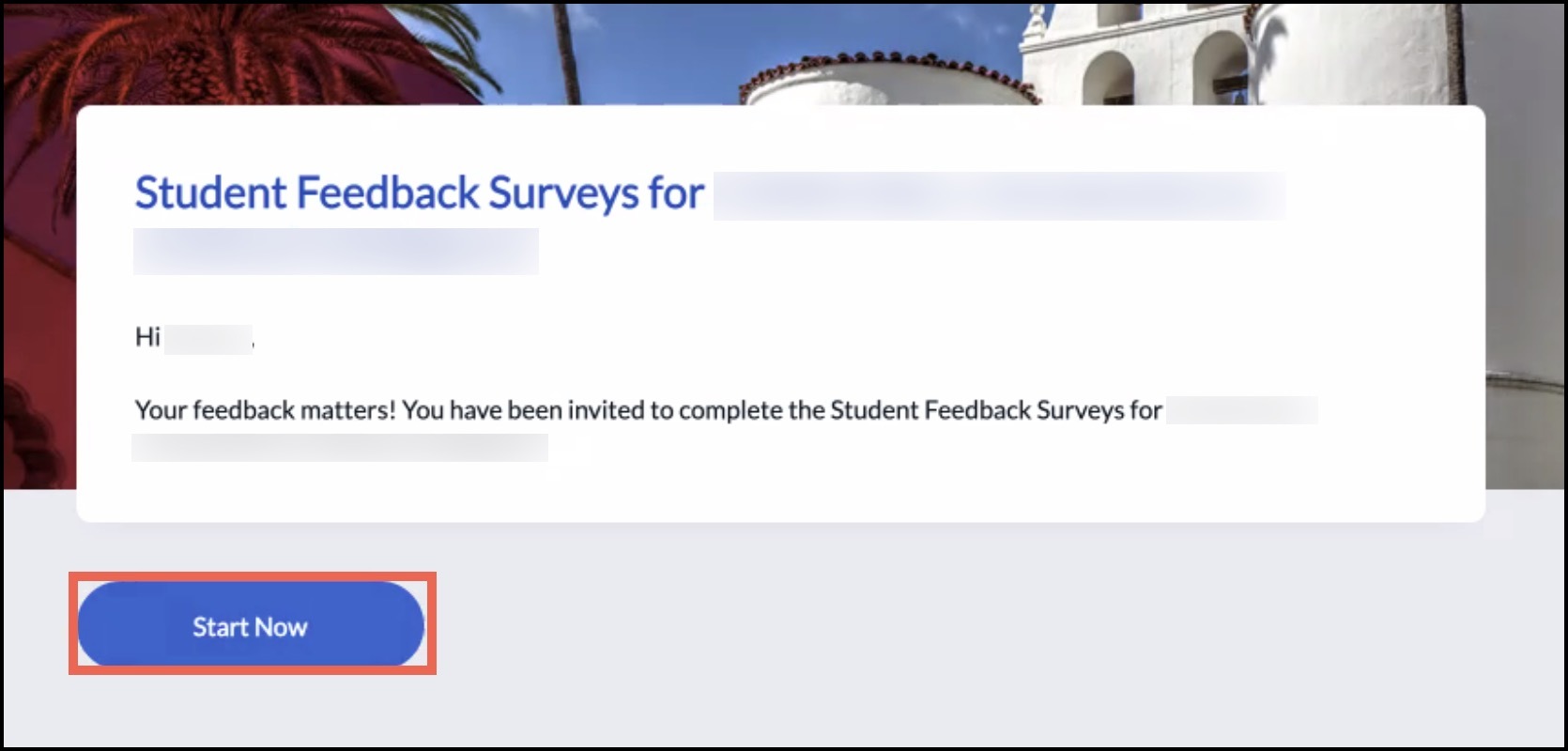 Student Feedback Survey introduction window