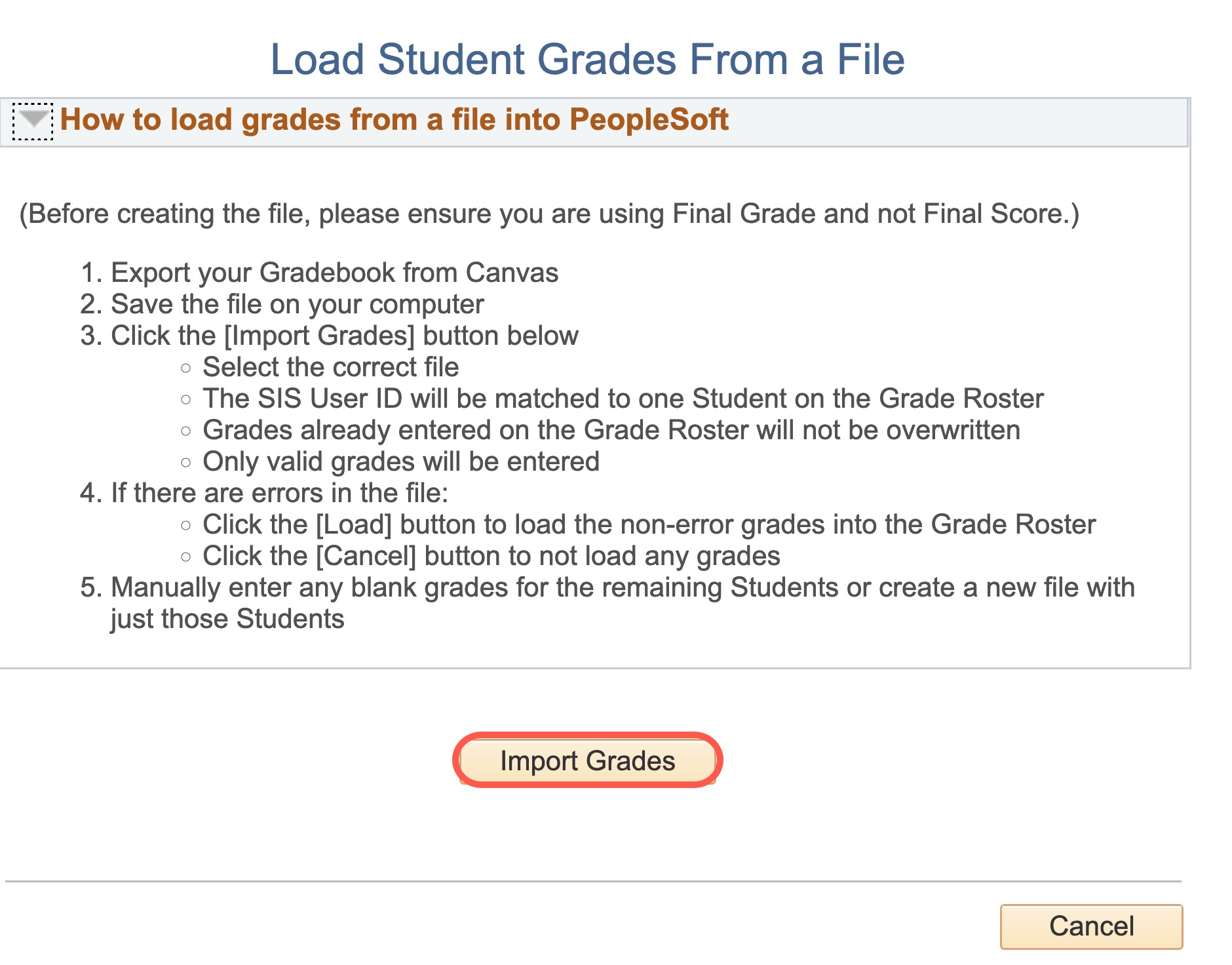 Select import Grades in "Load Student Grades From a File"