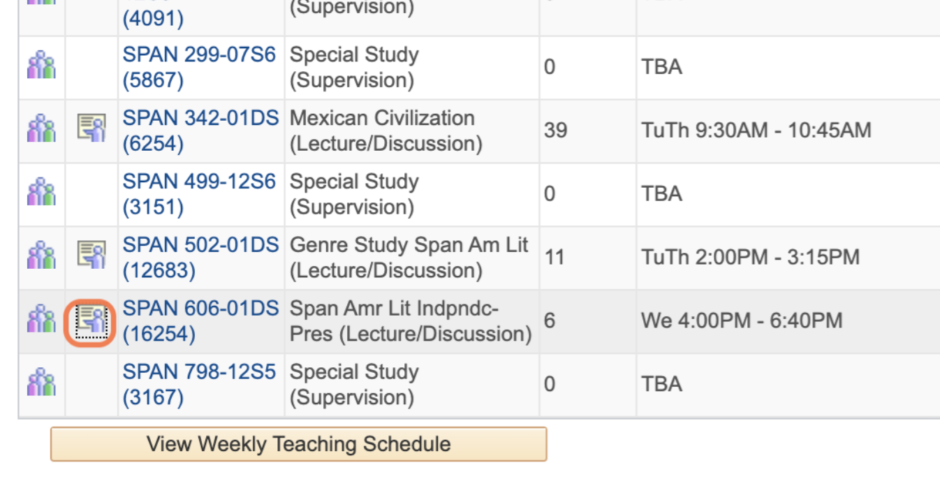 Listing of courses to select to view roster