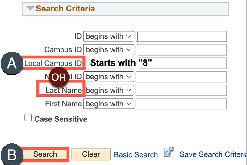 Filter fields used for searching identification number