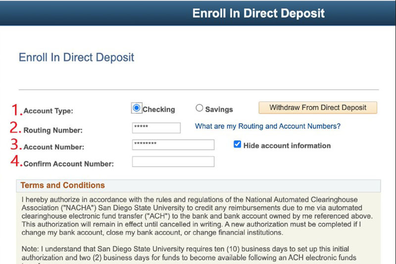 Direct Deposit set up dialog in Peoplesoft