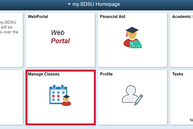 Manage Classes tile in my.SDSU homepage