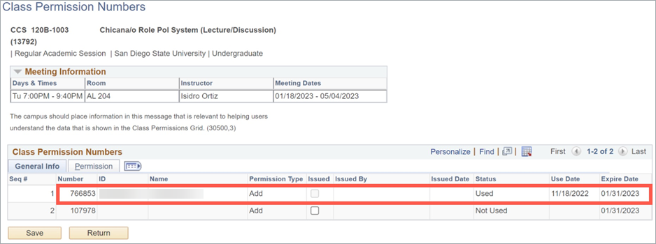 Permissions table populated