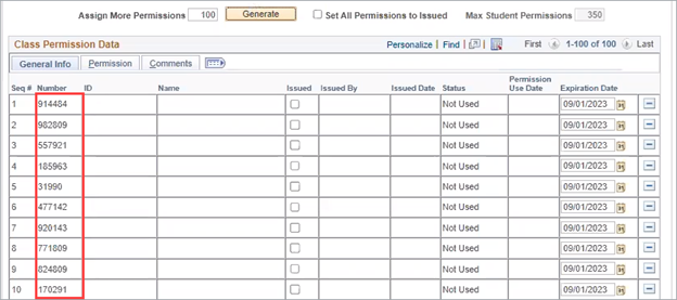 General Permission Numbers