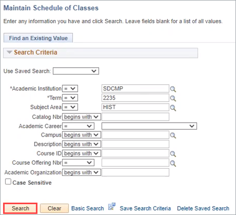 Maintain Schedule of Classes Page