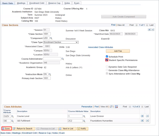 Student Specific Permissions Checkbox