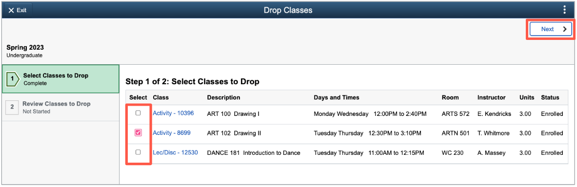 Manage Classes: Drop Classes