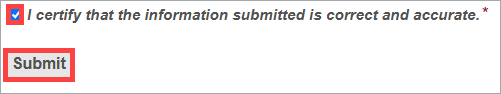 Certification Checkbox and Submit Button