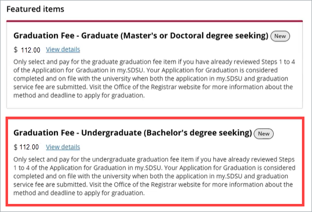 Undergraduate Graduation Fee