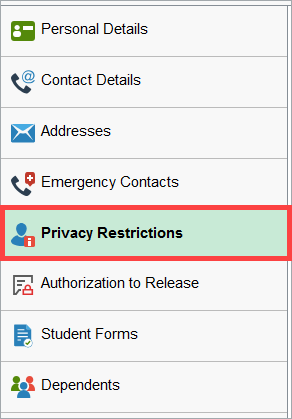 Privacy Restrictions on Menu