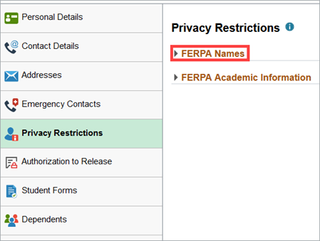 FERPA Names Menu