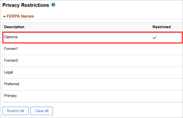 Restricted FERPA Name