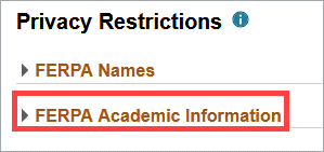 FERPA Academic Information Menu