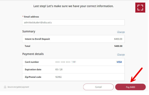 Confirm Payment - Pay $400