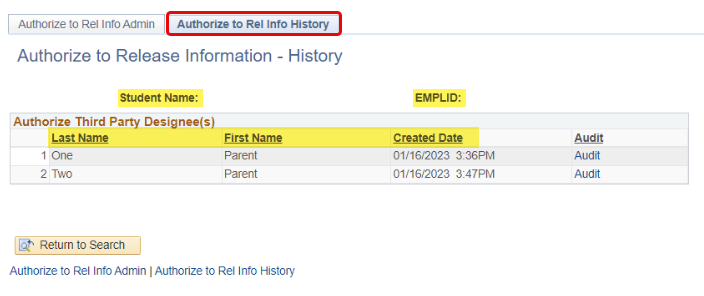 Authorize to Release Info History