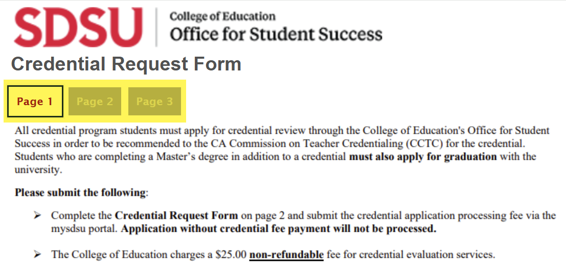 Credential Request Form link