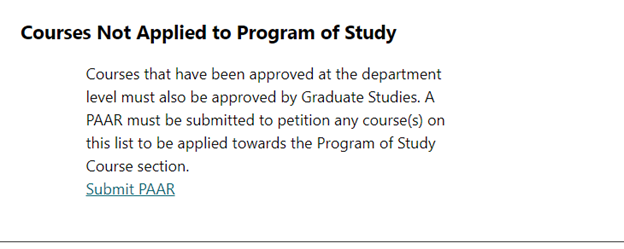 Courses Not Applied to Program of Study