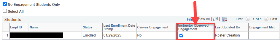 Instructor Observed Engagement Column