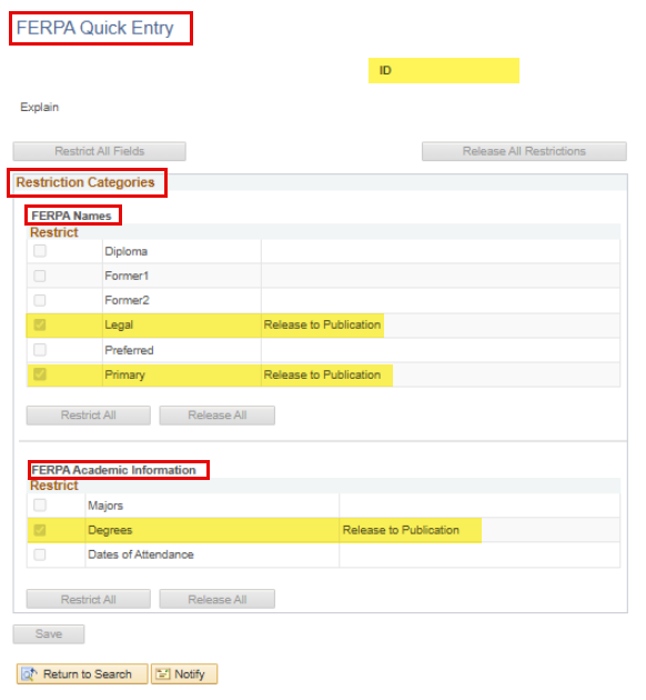 FERPA Display - Restricted Details