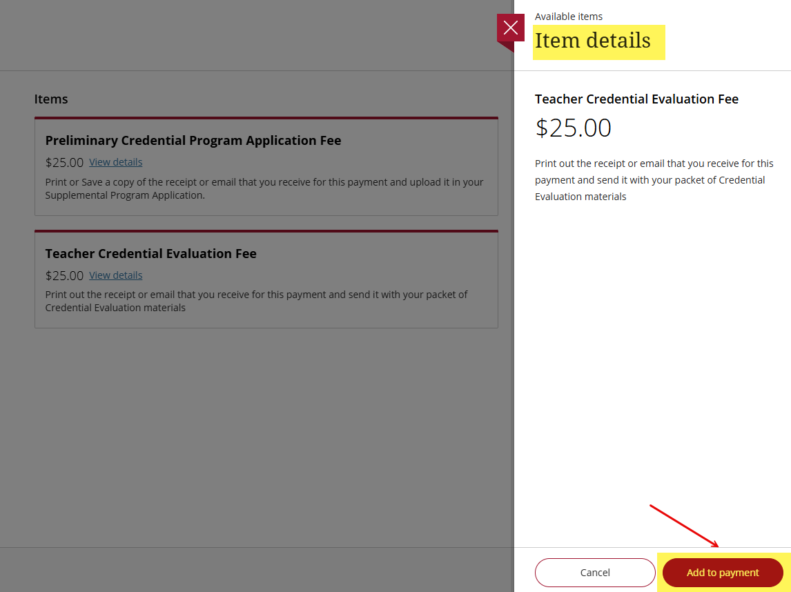 Item Details Add Payment