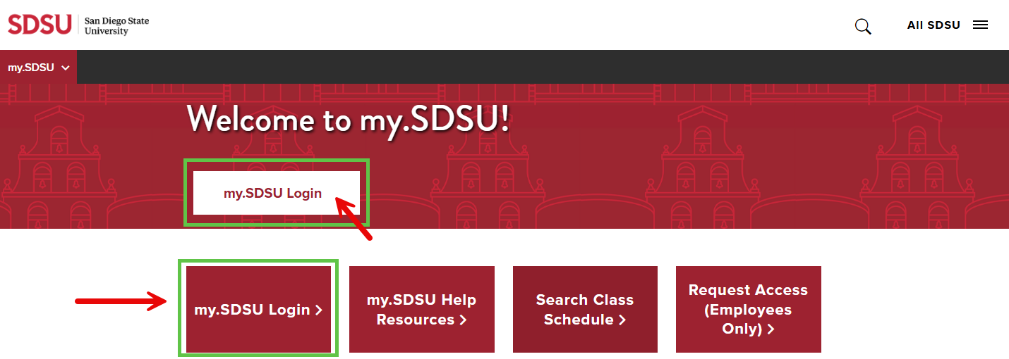 Homepage with login buttons