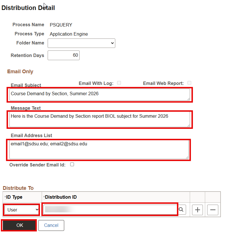 Query Schedule Distribution with Email Addresses