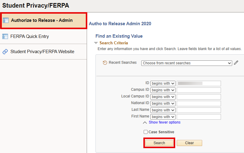 Student Privacy/FERPA - Student Search