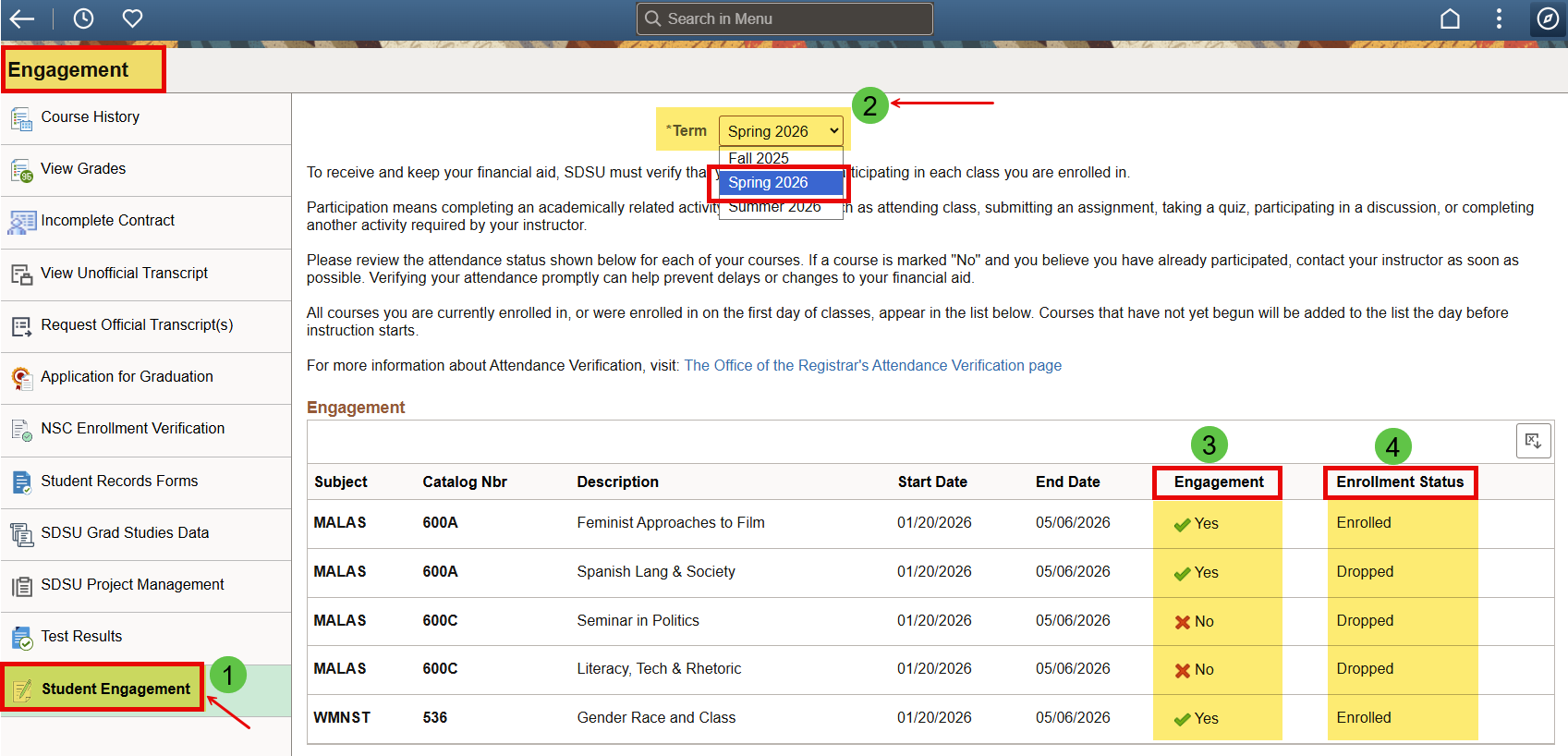 Select Student Engagment - Select Term