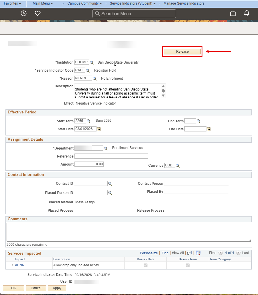 Service Indicator Release