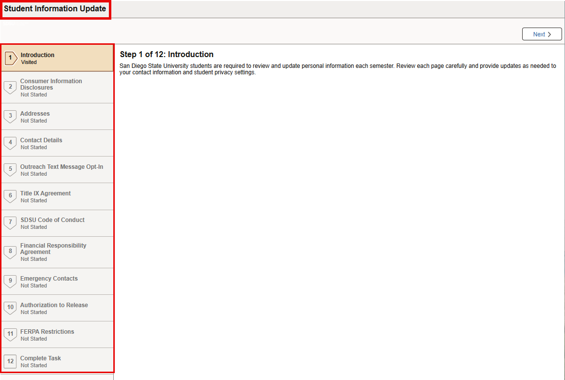 Student Information Update Task