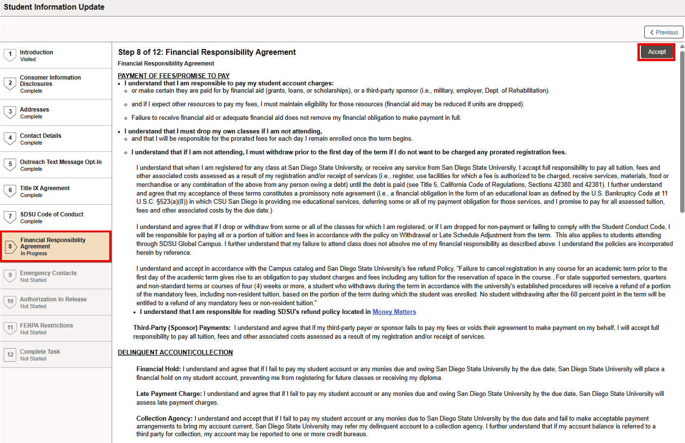 Financial Responsibility Agreement page
