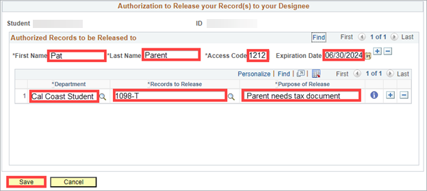 Authorization to Release page