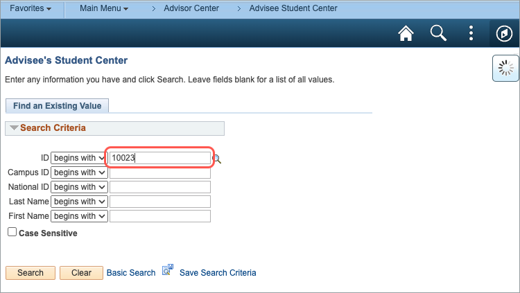 Look up student information using search identifier (student ID)