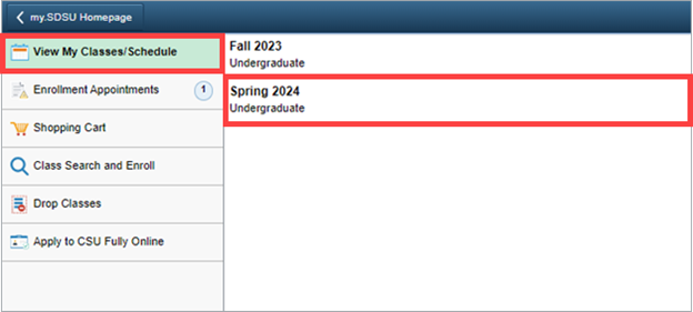 Select term to view schedule